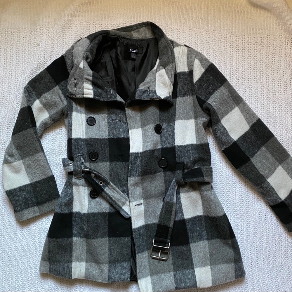 Black and White Plaid Trench Coat
